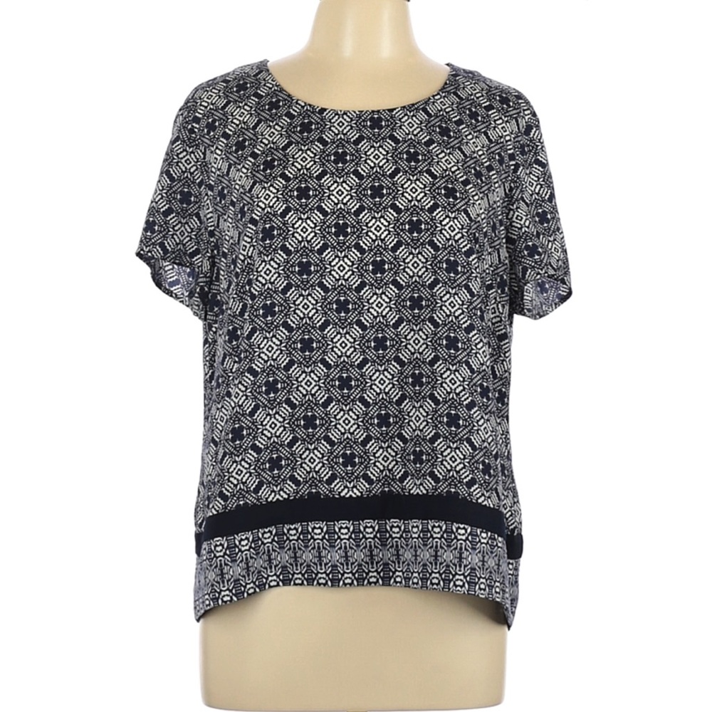 J. Crew Navy and White Boxy Short Sleeve Blouse
